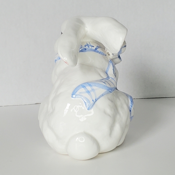 Vintage White Bunny Ceramic Figurine Blue Gingham Scarf Easter Spring - Picture 4 of 11